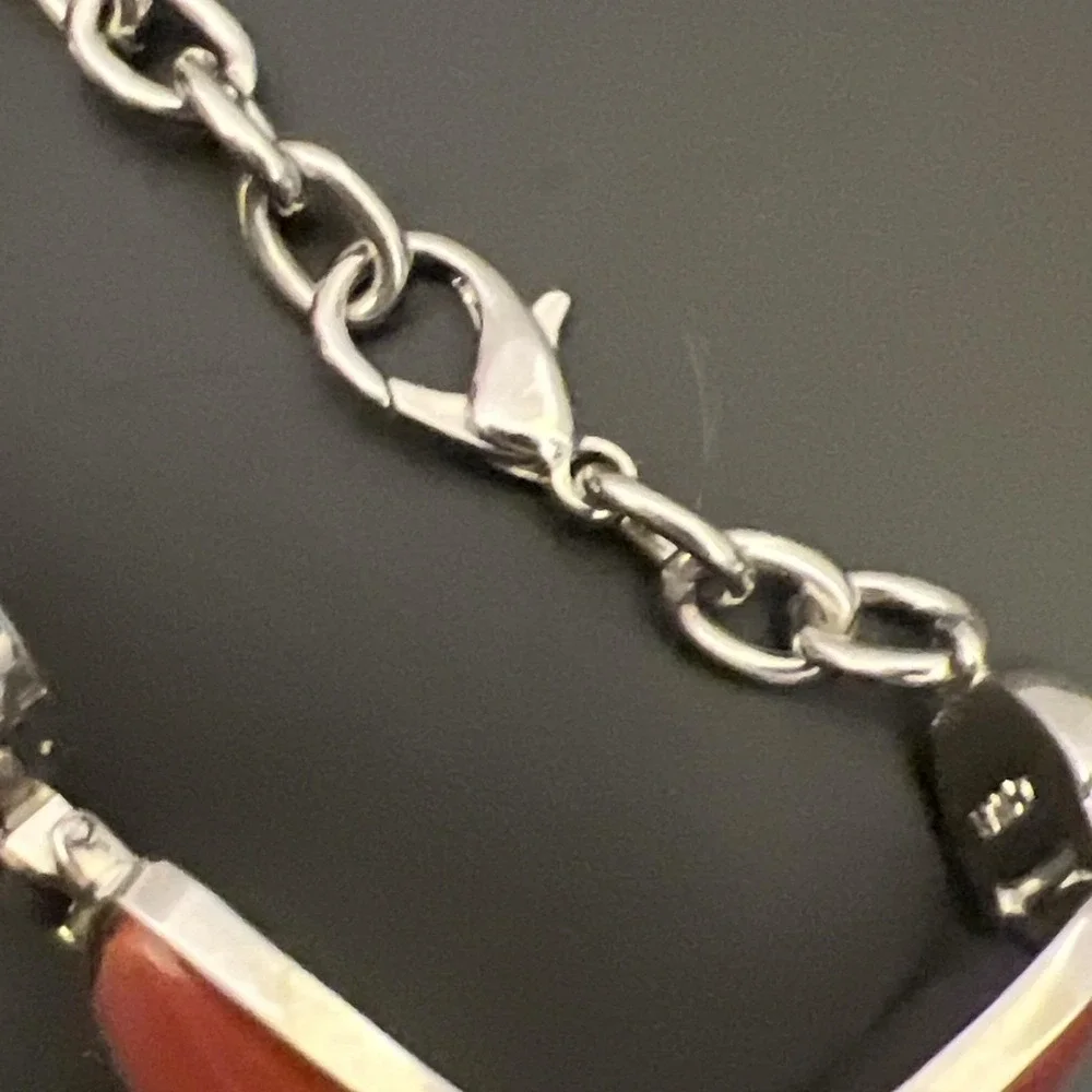 Silver Tone Chunky Bracelet Watch‎ Brick Red Burnt Orange